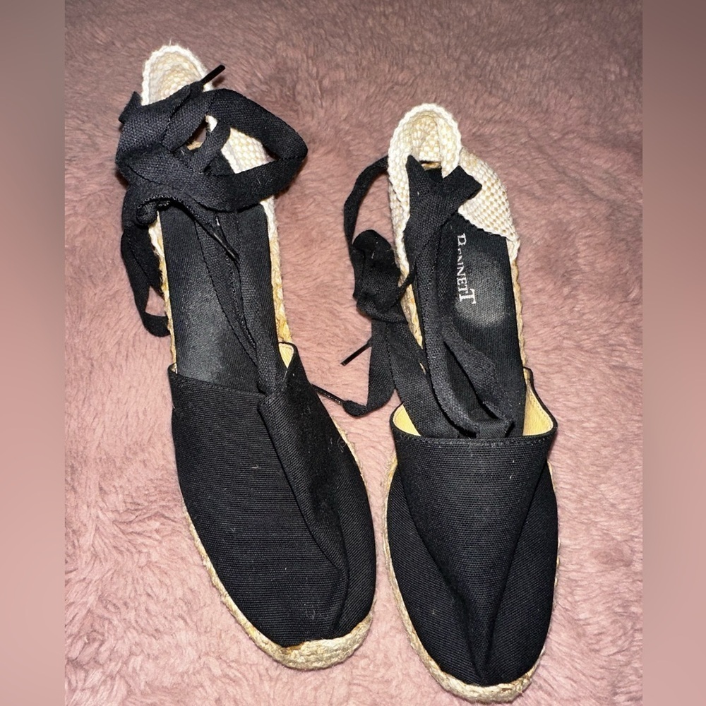 L.K. Bennett London women’s black espadrille wedge sandal 41 summer boho - Picture 2 of 9